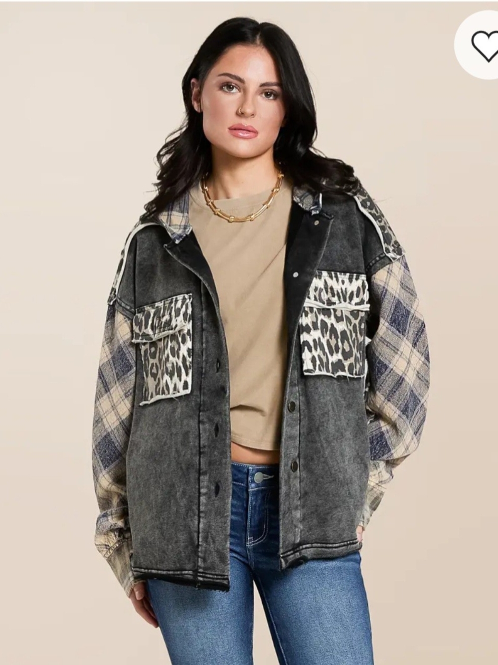 Womens Mixed Cheetah Hooded Shacket